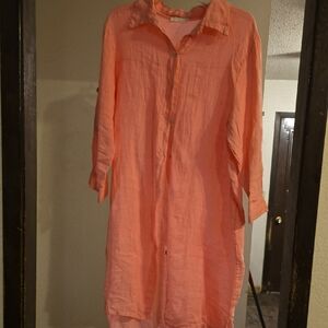 Lightweight Pink Button-Up Tunic Dress
